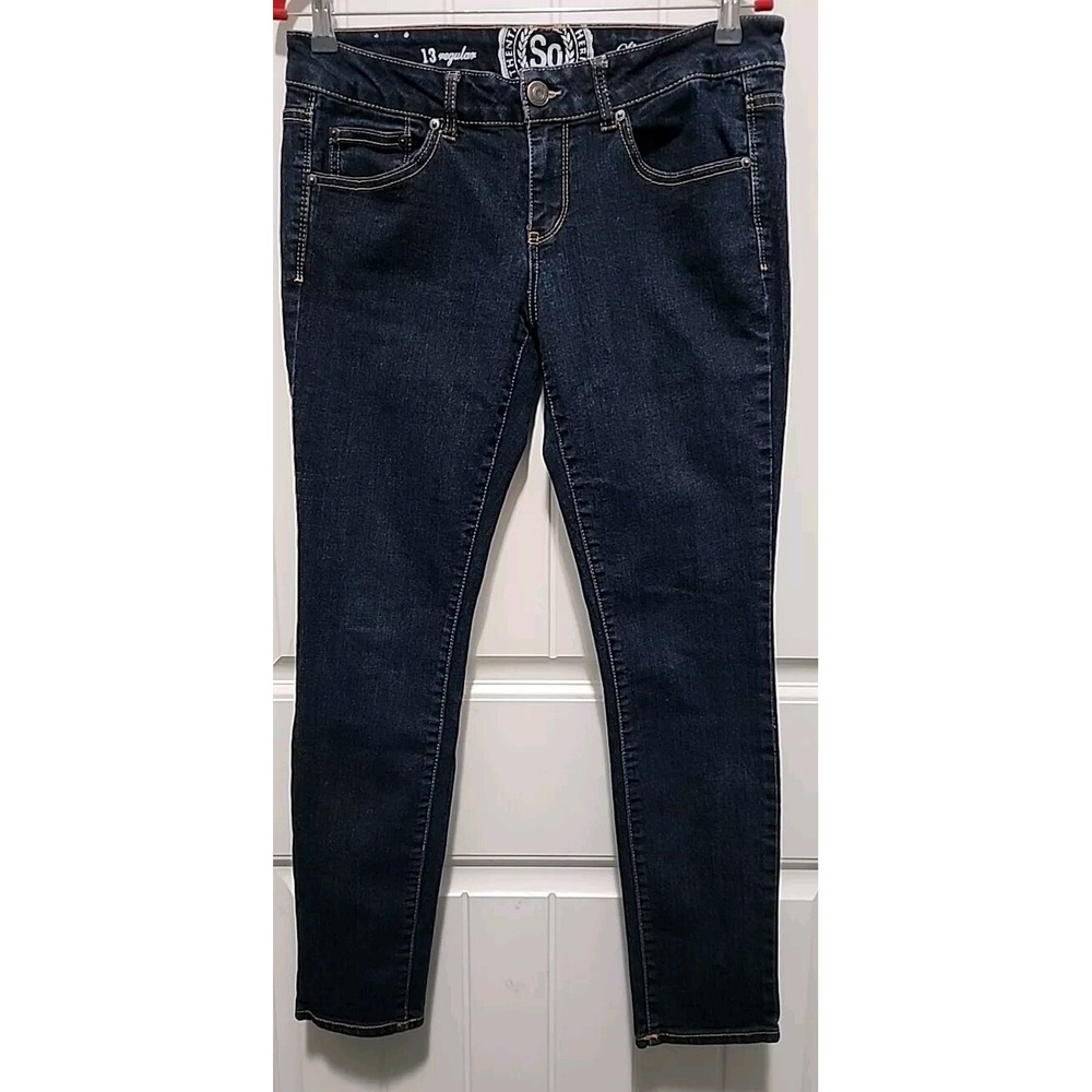 SO Jeans Womens Sz 13 Regular Skinny Straight Denim Dark Blue Authentic Heritage